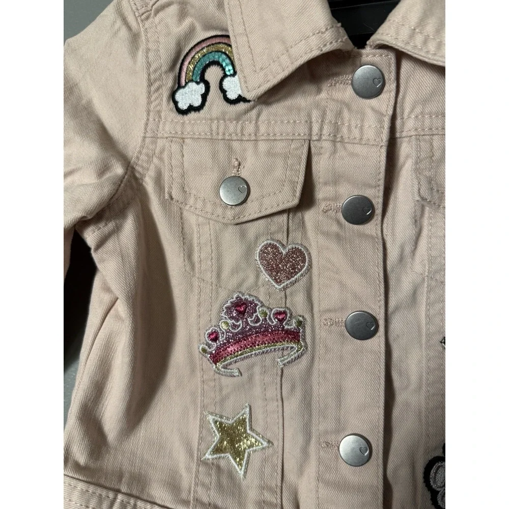 Childrens Place‎ Girls Jean Jacket Pink Girls Rule Patches 4T